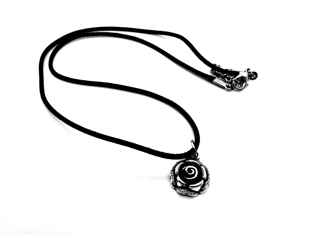 Simple Black Rose Flower Petals plant pendant Necklace Pendant Beauty and Beast Sunflower Leather Rope Necklaces jewelry-image-468272948