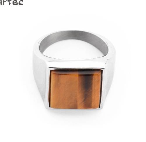 

Tiger Eye Silver Color Men square Rings Top Quality Fancy Hip Hop Jewelry Stainless Steel Wedding Ring Size 8 9 10 11 12