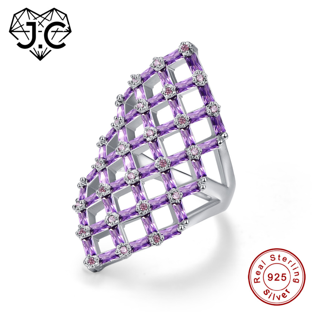 J.C Hollow Square Design Emerald Cut Amethyst Pink & White Topaz Ruby Spinel 925 Sterling Silver Ring Size 6 7 8 9 Fine Jewelry Y18102510