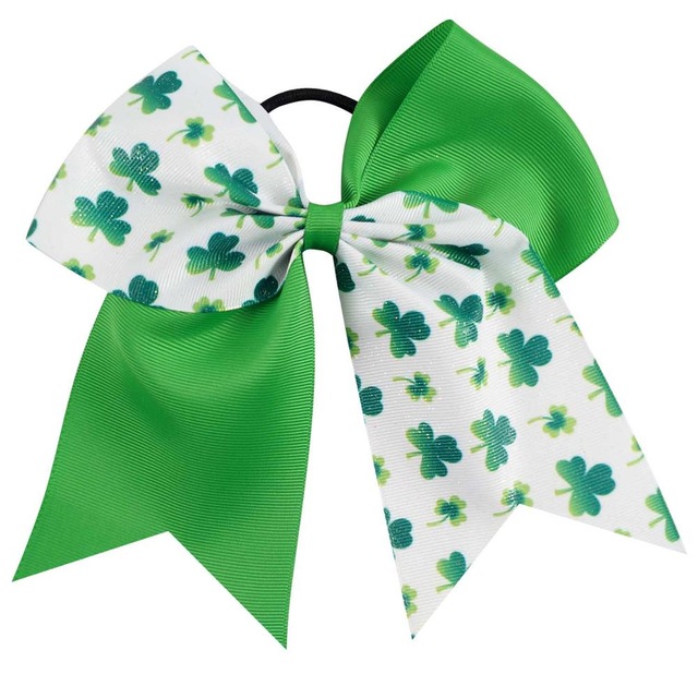 

15pcs/lot 7 "Meisjes Glitter Clover Lint Cheer Bow Met Elastische Band Handgemaakte Patchwork St. Patrick Haaraccessoires, Colours 1
