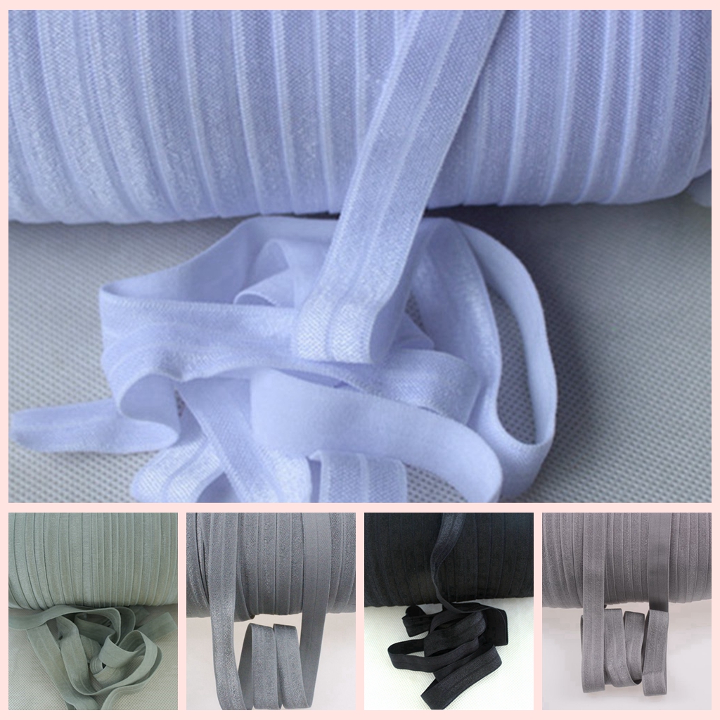 

100yards/roll 5/8" inch FOE solid Fold Over Elastic Shiny for elastic Headbands Hair Ties Hairbow accessories 50yards, 077-charcoal