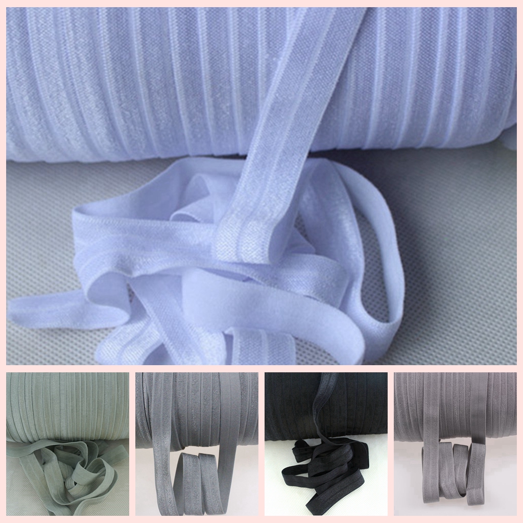 

100yards/roll 5/8" inch FOE solid Fold Over Elastic Shiny for elastic Headbands Hair Ties Hairbow accessories 50yards, Slivery;white