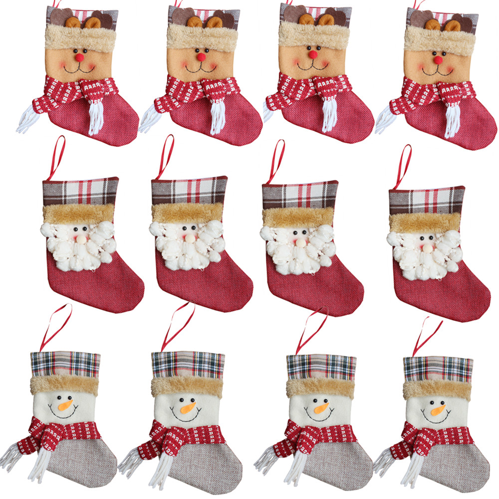 

Christmas 3D Decorative Socks Candy Gift Bag, Snowman Gift Card Silverware Holders Mini Christmas Stockings Xmas Tree Decorations