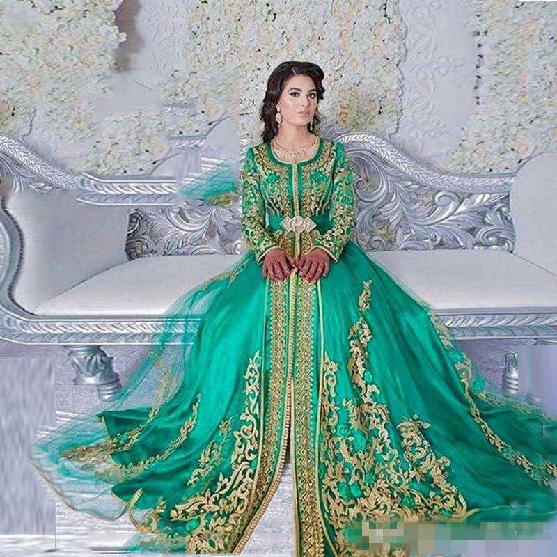 

Long Sleeved Emerald Green Muslim Formal Evening Dress 2019 with gold detail Abaya Designs Dubai Turkish Prom Dresses Gowns Moroccan Kaftan, Black