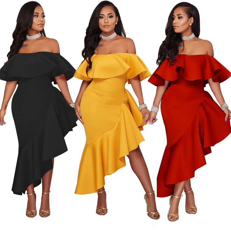 

Avant Garde Ruffled Off Shoulder Dress Strapless Summer Sleveless Midi Dress Party Glam Holiday Cotton Dress in Yellow Black Red, Black;gray