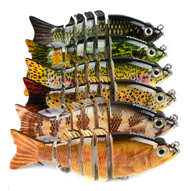 

New Split Tail Musky Crankbaits 6 Section Fishing Lure Hooks 10.6g 9cm Super Vivid realistic plastic segments hard bait