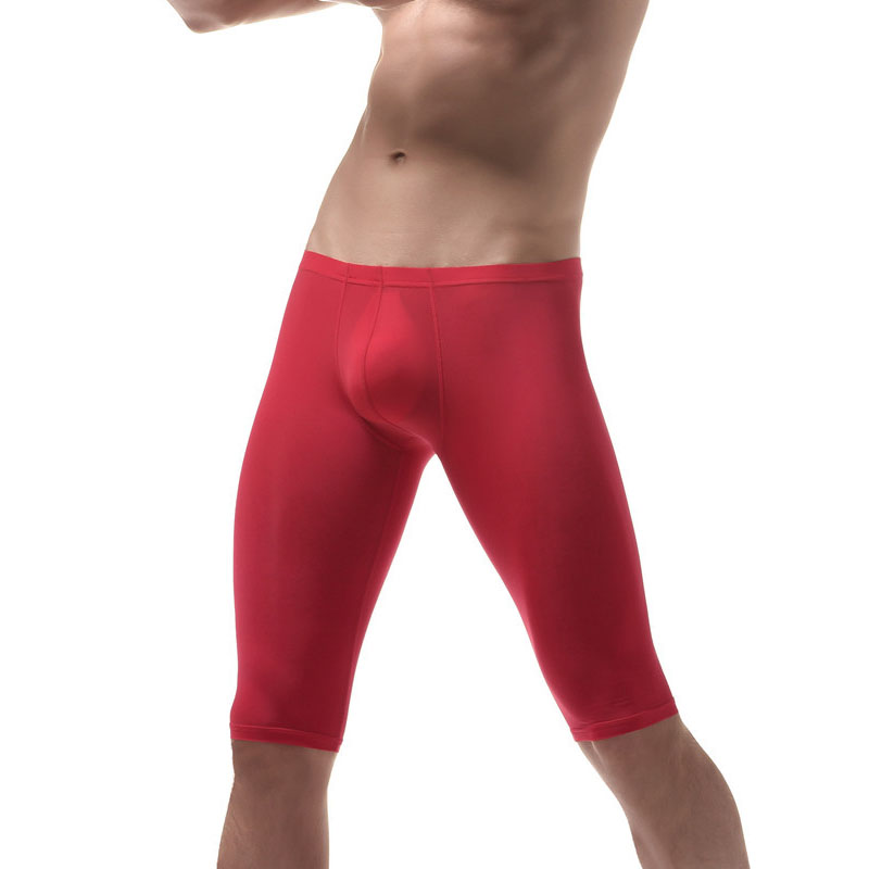 

Men's Sleepwear Man Sexy Underwear Long Boxers Ice Silk Knee Length Shorts Male Panties Fashion Sleep Bottoms Super Thin Style Shapewear, Gray