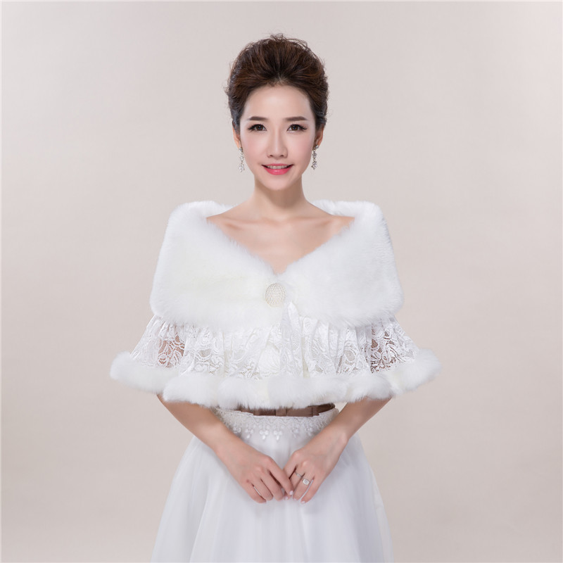 

Urged Wrap Bride Formal Winter Cape Bride Fur Shawl Wedding Bolero Outerwear, Red
