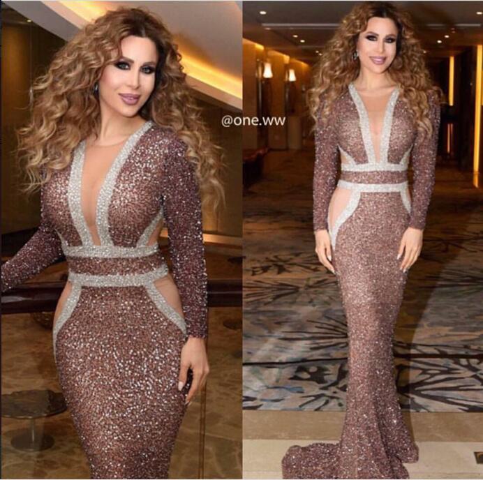 

Evening dress Yousef aljasmi Long sleeve V-Neck Beaded Mermaid Almoda gianninaazar ZuhLair murad Kim Kardashian 001, Same with picture