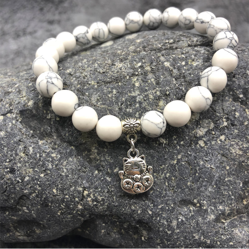 

8mm White Howlite Beads Yoga Beads Gourd Mala Prayer Bracelet for Meditation Tree of Life Pendent Bracelet for Women, Golden;silver