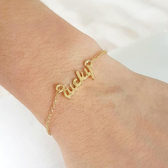30pcs Tiny lucky Initial Alphabet Letters LUCKY English lady Bracelets Gold Silver Simple Dainty Bracelet Small Stamped Word Bracelet-image-431633095
