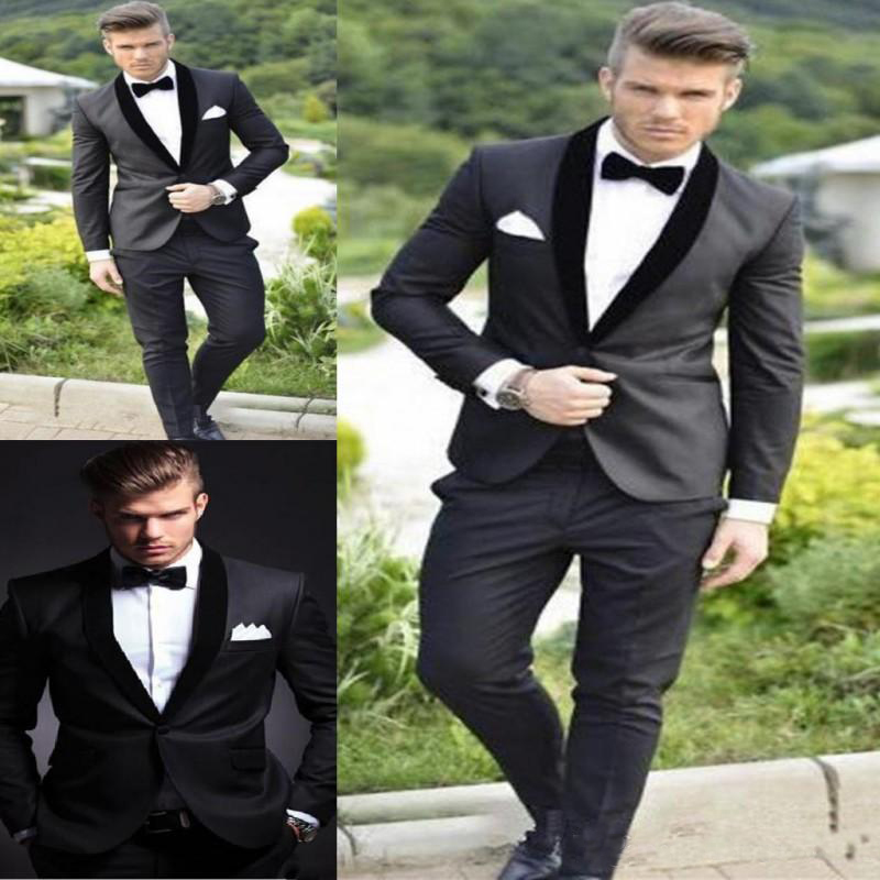 

2017 Groom Tuxedos Custom Made Charcoal Grey Best man Shawl Black Collar Groomsman Men Wedding Suits Bridegroom (Jacket+Pants), Royal blue