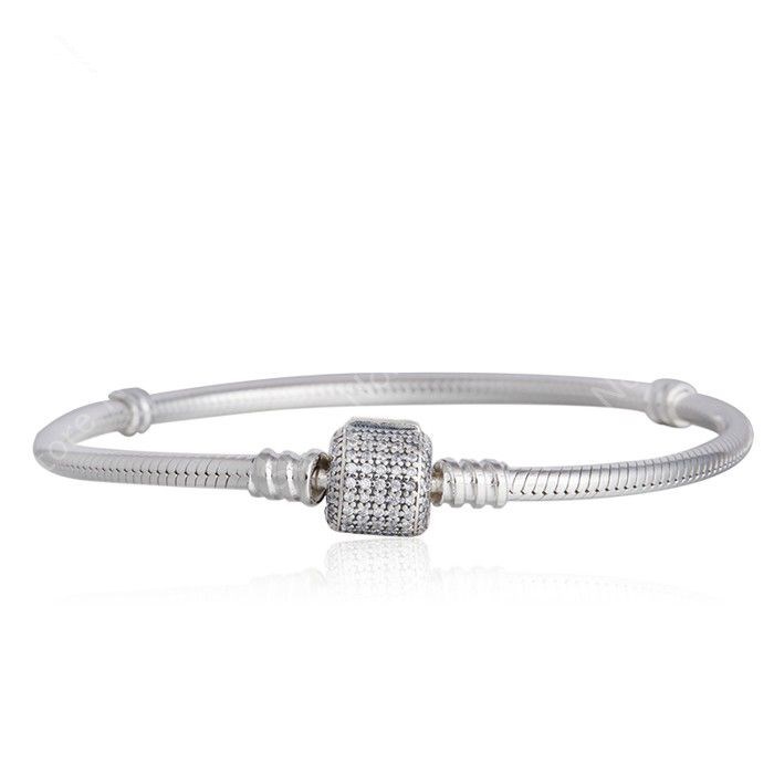 

Fits Pandora Beads Snake Chain Bracelets With Clear CZ Crystal Signature Clasp Original Silver 925 Charms Bracelets for Women DIY Jewelry