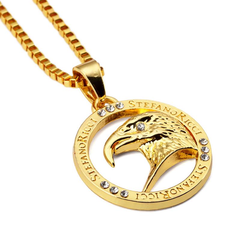 

18k eagle Necklace Fashion Hip Hop Jewelry Gold Plated Design 60cm Chain Punk Rock Filling Pieces Mens