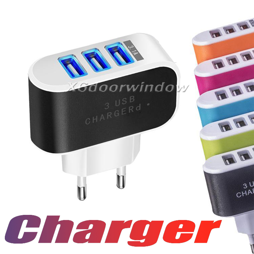 

US EU Plug 3 USB Wall Chargers 5V 3.1A LED Adapter Travel Convenient Power Adaptor with triple USB Ports For Mobile Phone
