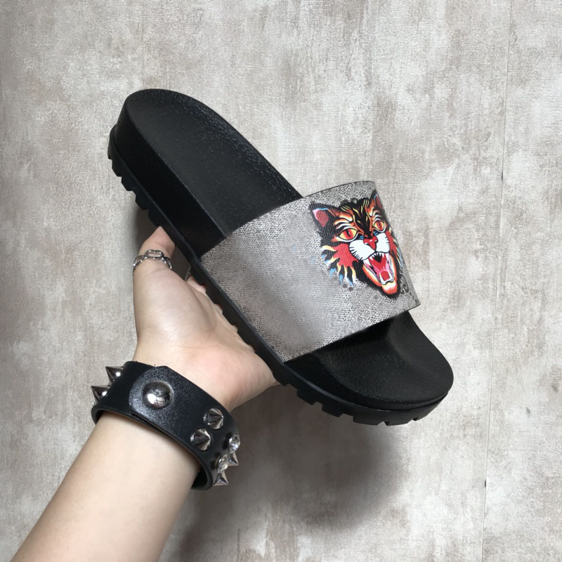 

Slippers 2018 New Grey Fashion Sandals Men Women Slippers Tiger Cat Design Summer Huaraches slippers flip Best Quality With BoX, Grey tiger