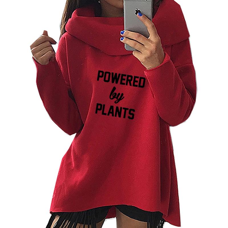 

2018 New Fashion Spring Powered By Plants Vegan Print Tops Hoodies Kawaii Sweatshirts Female Cute Casual Creative Cropped, Black