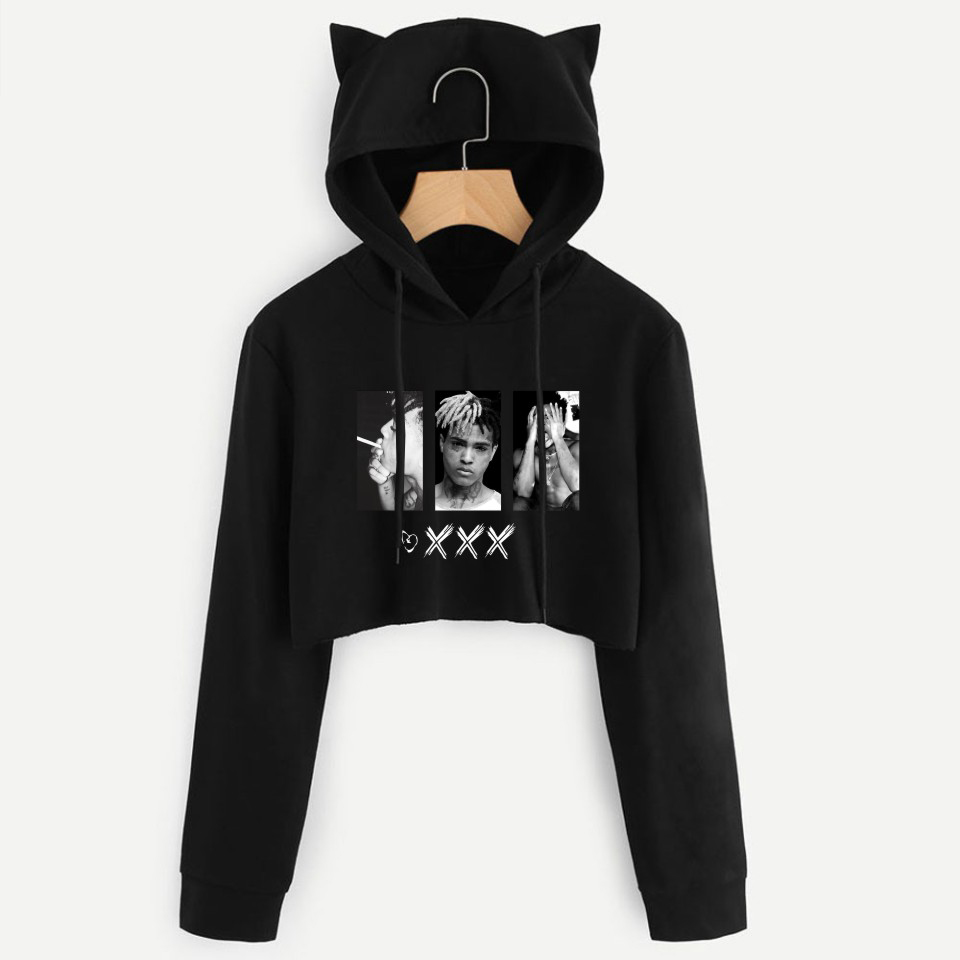

Blackday Rapper Xxxtentacion long sleeved seven-point hat sweater sweatshirt ladies sexy fashion cat hoodie pullover casual jacket clothes, Black