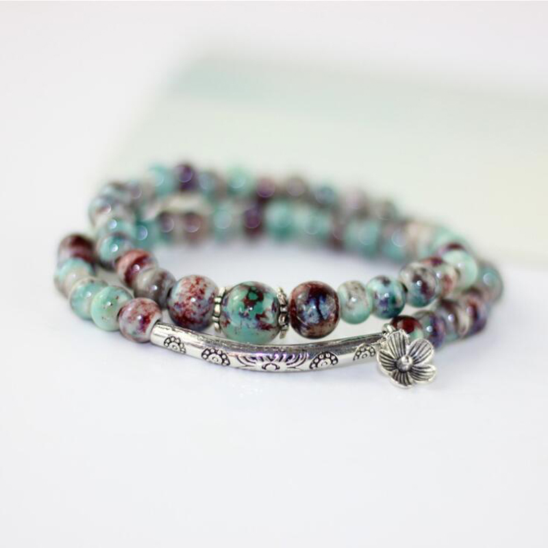 Antique petite fleur perles en céramique Bracelets Bracelet pour les femmes bijoux de mode Bohême fleur Bracelets Parti Accessoires