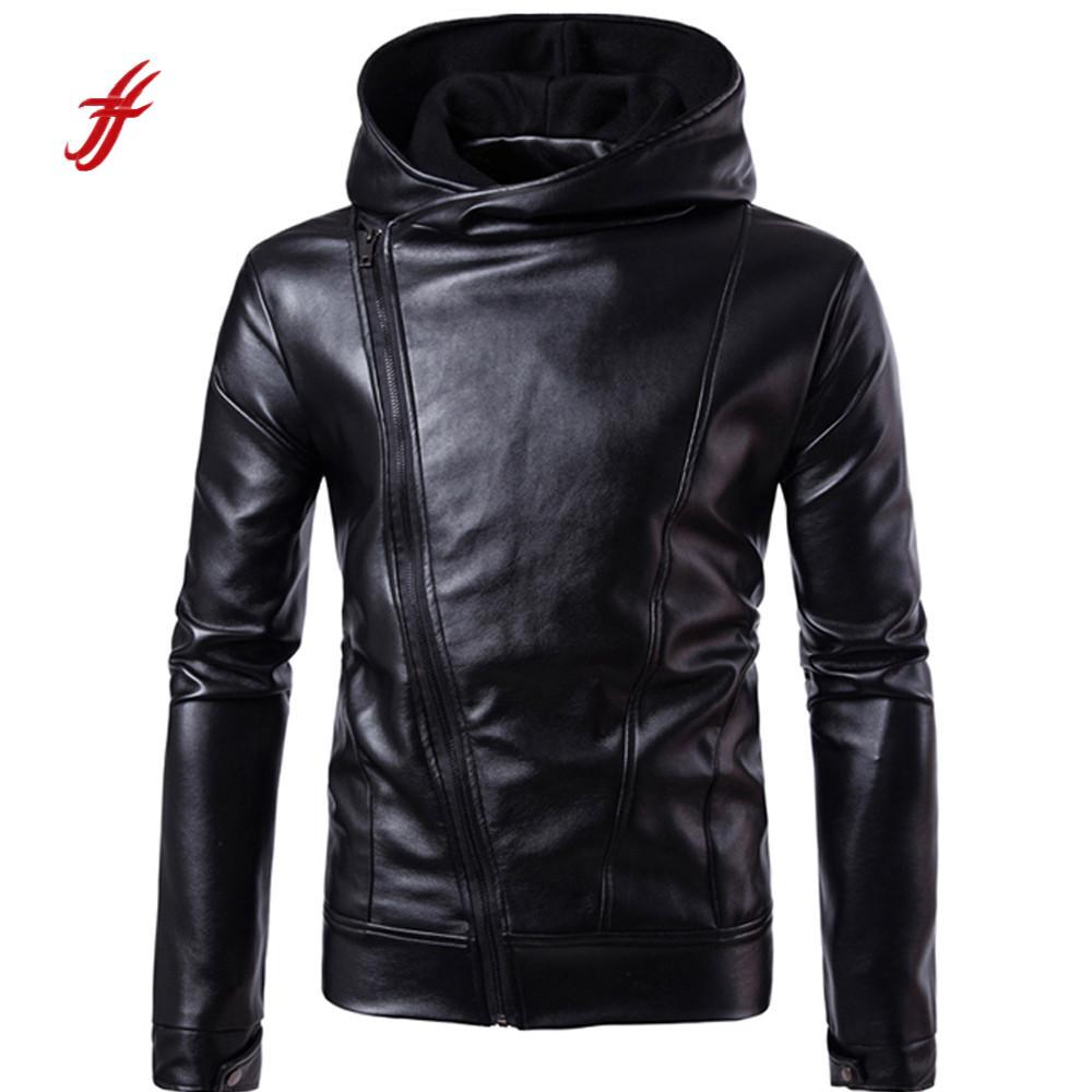 2018 Mode Hommes Veste En Cuir Automne Hiver Biker Moto Vestes Zipper Outwear Manteau Chaud Noir Plus La Taille M-Xxl