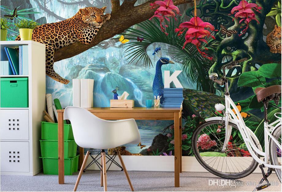 

3d wallpaper custom photo Leopard peacock children's room on the branch of the forest 3d wall murals wallpaper for walls 3 d living roo, Non-woven fabric