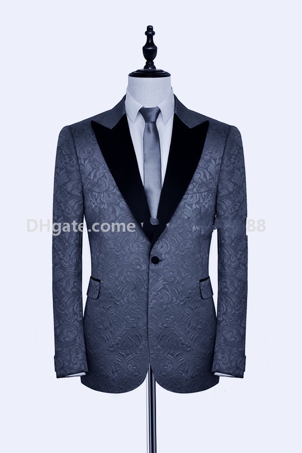 

Custom Made Grey Paisley Groom Tuxedos Peaked Lapel Side Vent Men Party Groomsmen Suits Mens Business Suits (jacket+Pants+Tie) NO;27, Same as image