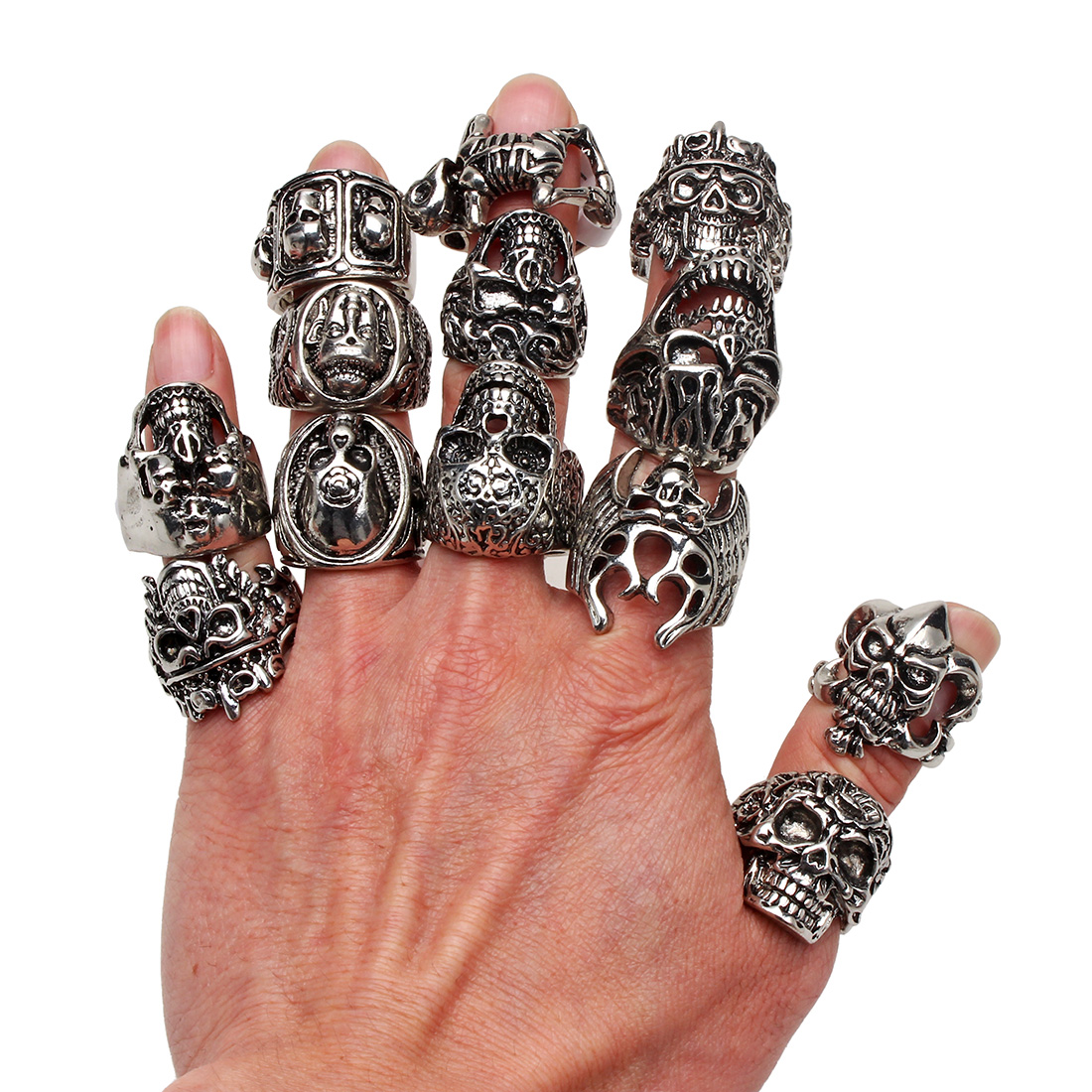 Large 1.77/" Homme énorme lourde Gothique Or 316 L acier inoxydable crâne biker ring