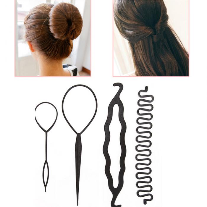 4pcs / set Magic Hair Tressage Twist Bigoudis Styling Set Hairpin Tenir Tresseuses tirer les cheveux aiguille Ponytail Outil bricolage