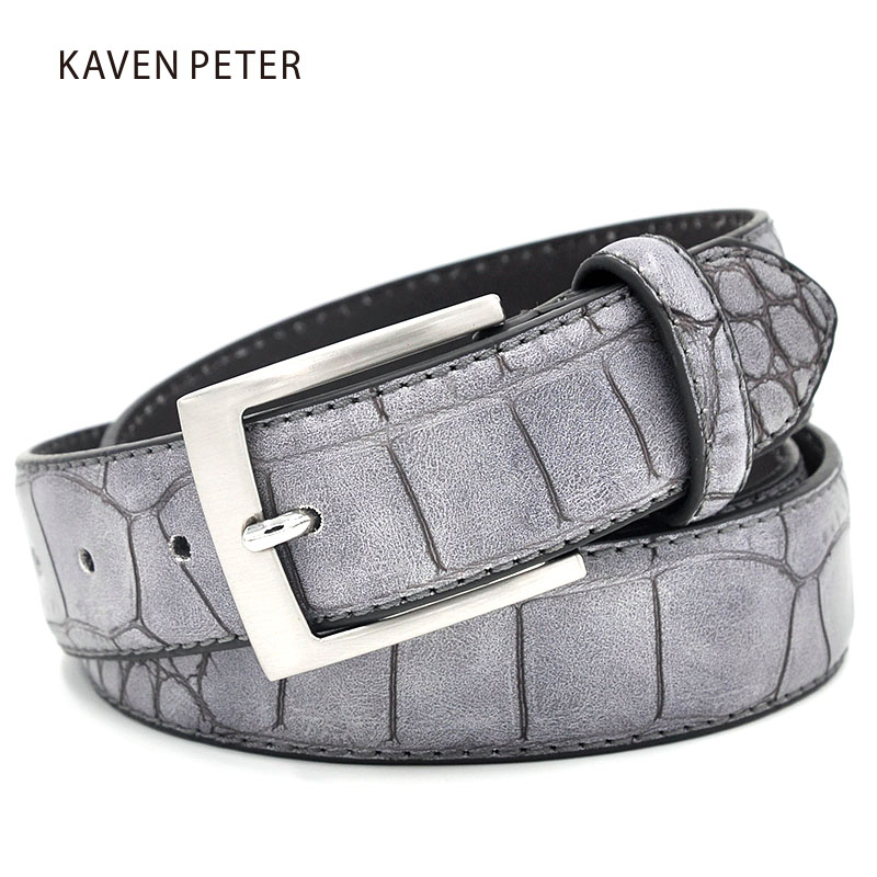 

Mens Fashion Waist Belts Faux Crocodile Pattern Belts With Split Leather Crocodile Belt Men Accessories, Gray
