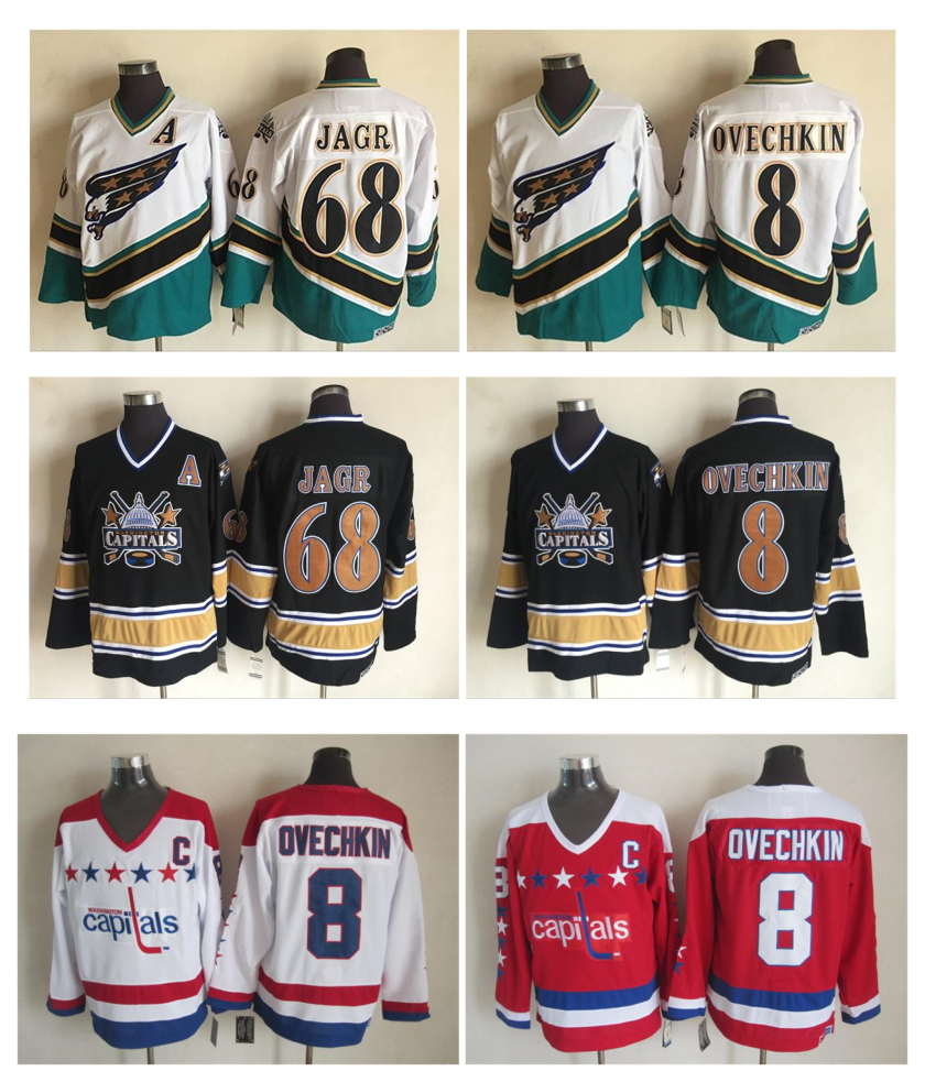 

2005 Washington Capitals Jersey 8 Alex Ovechkin 68 Jaromir Jagr Jersey White Black 100% Stitched 1990 Hockey Jerseys, As pic
