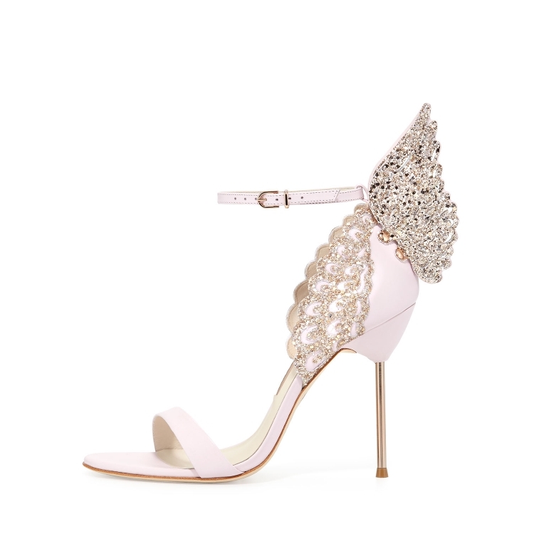 

Free shipping 2018 Ladies leather high heel sandals buckle Rose solid butterfly ornaments Sophia Webster SANDALS SHOES pink siz34-42
