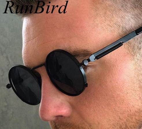 

RunBird Round Retro Steampunk Men Women Sunglasses Metal Vintage Sun Glasses Men's Male Lentes UV400