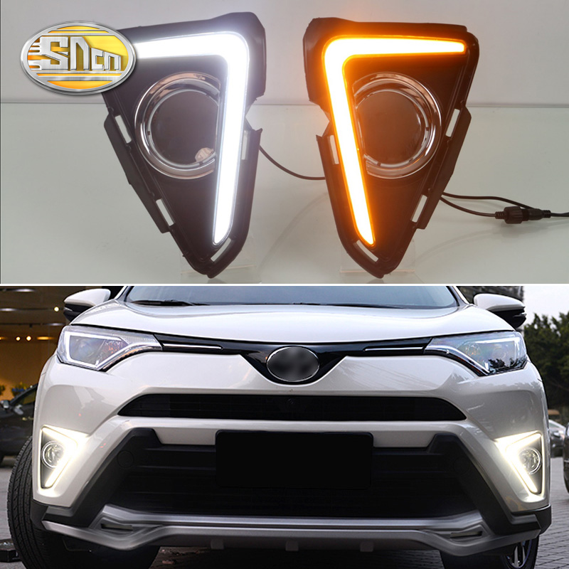 

For Toyota RAV4 2016 2017,Yellow Turning Signal Waterproof ABS 12V Car DRL LED Daytime Running Light With Fog Lamp Hole SNCN