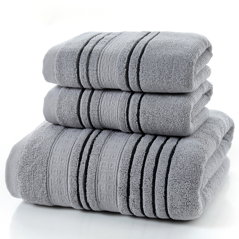 

3Pieces Set Grey Cotton Towel Set for Men toalla 2pcs Face Washcloth Hand Towel 1pc Bath Camping Shower Towels Bathroom