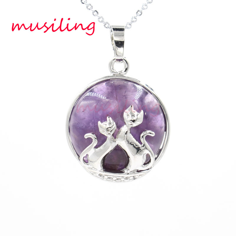 

Lovers Cat Pendants Pendulum Jewelry For Women Natural Stone Crystal Charms European Reiki Healing Amulet Fashion Jewelry