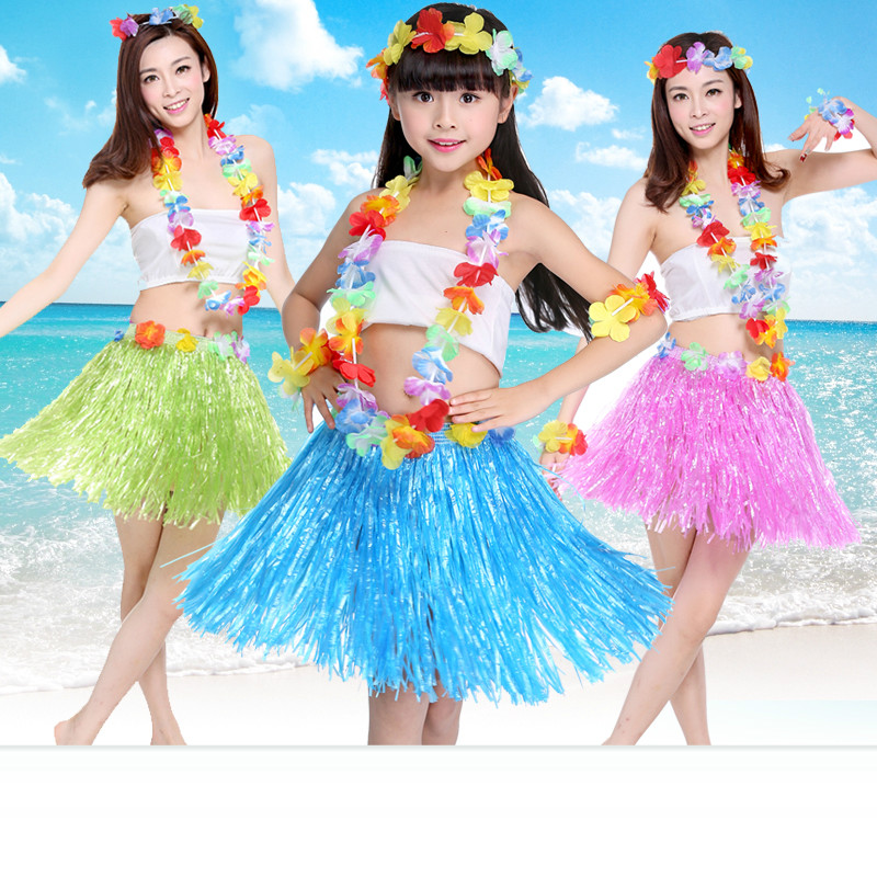 

30/40/60cm Hawaiian Grass Dance Skirt Game Performance Costumes Fans Cheer Accessories Party Decoration Hula Grasses Skirt 5PCS SET, 8 colors to choose pls remark