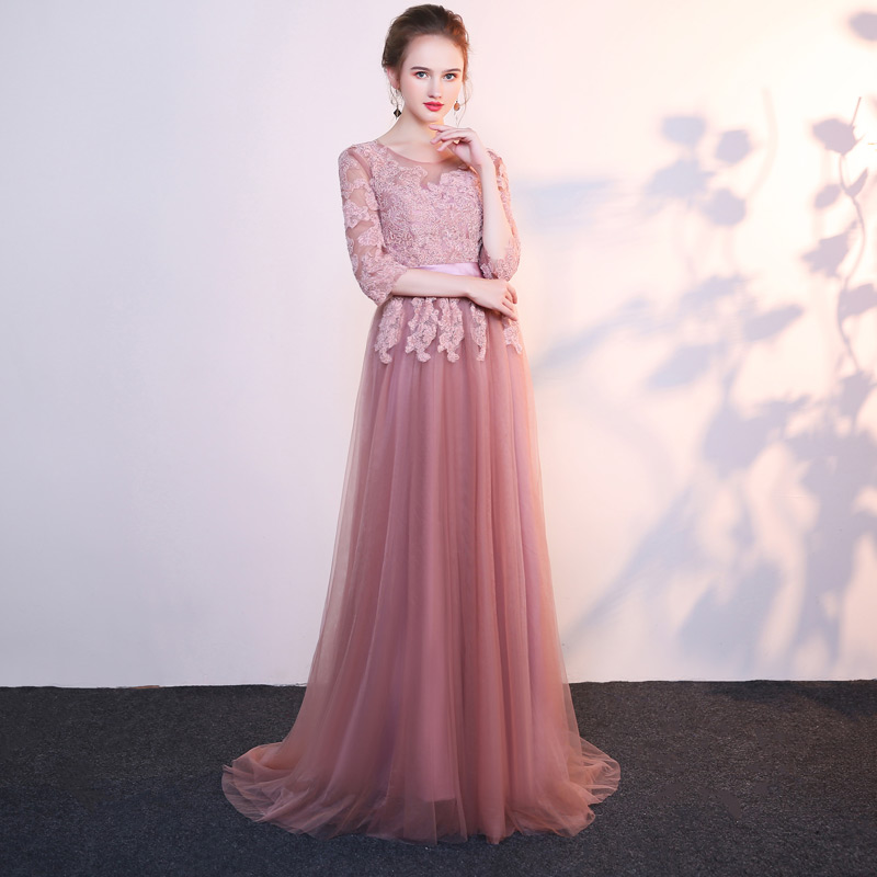 

FADISTEE New arrival party sexy scoop neck half sleeves evening dresses A-line prom dress lace-up Classic formal gown long style, Dark pink