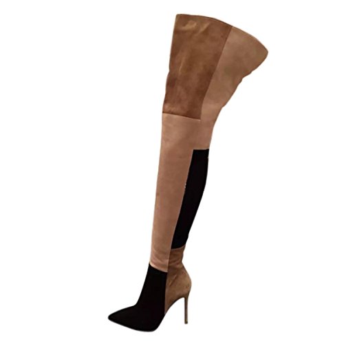 

new fashion boots lady shoes sharp pointed mixed color block high heels winter thighhigh boots women shoes botas, Black