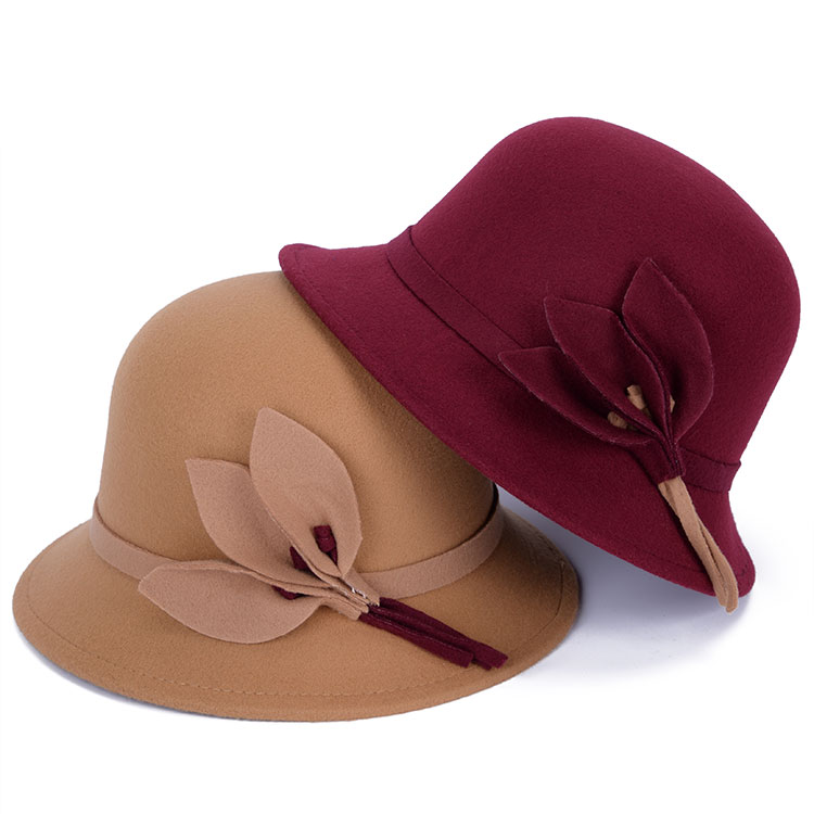 

Woman Faux Woolen Sun Hat Winter Warm Leaves Hats Pearl Bowknots Wool Buckets Top Hat Holidays Basin Cap Winter Caps LuQ, Leaves fushcia
