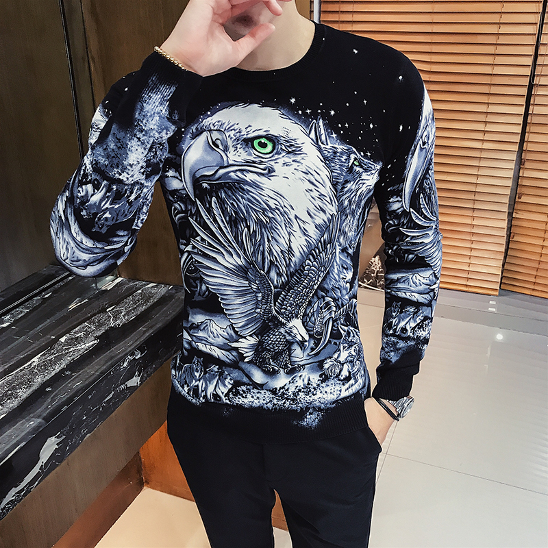 

Gold Black Print Party Club Sweater Mens Fancy Sweater Masculino Erkek Kazak Long Sleeve Mens Pullover Sweaters Pull Homme, White;black