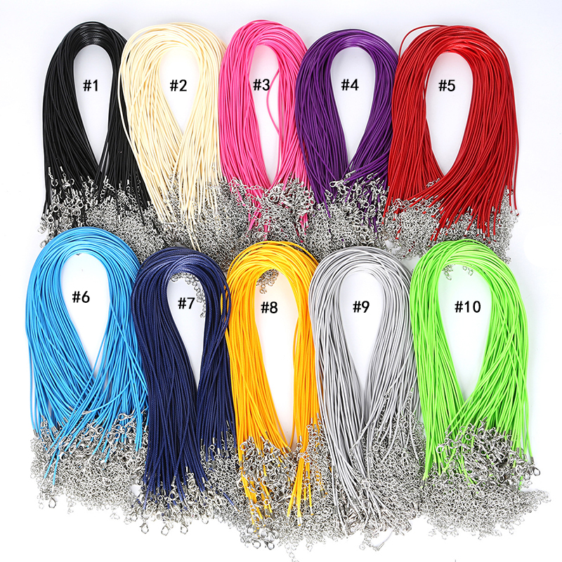 

1.5MM 2MM Wax Leather Beading Necklace Cord String Snake Rope Wire Lobster Clasp Chain Fashion DIY jewelry Components in Bulk 45cm+5cm