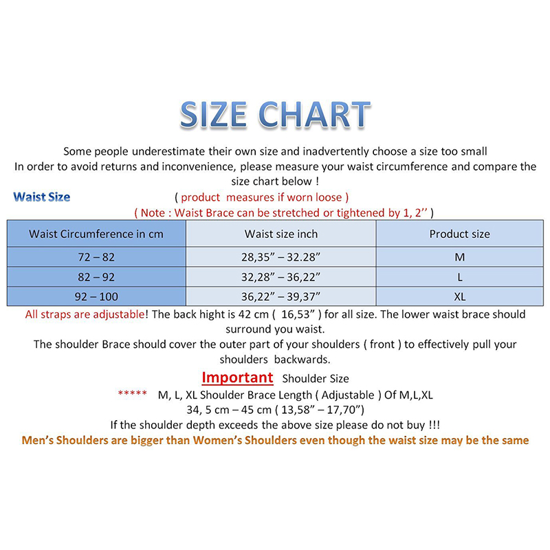 Back Brace Size Chart