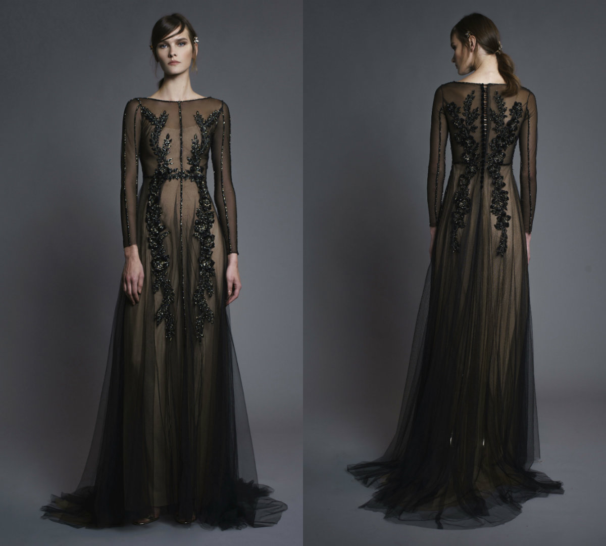 

Chana Marelus Black Prom Dresses Long Sleeve Slim Fit 3D Floral Appliques Beaded Illusion Sexy Formal Dress Evening Party Wear Custom Made, Same as picture