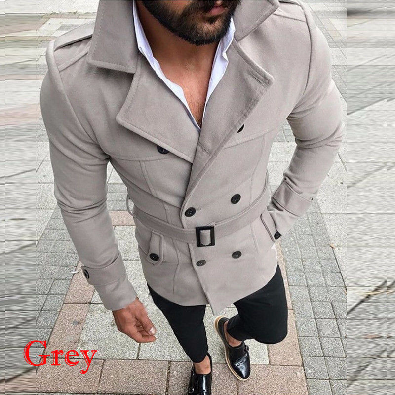 Trench 2018 New Brand Woolen Overcoat Men Winter Vintage Long Sleeve Sashes Casual Trench Reefer Double Breasted