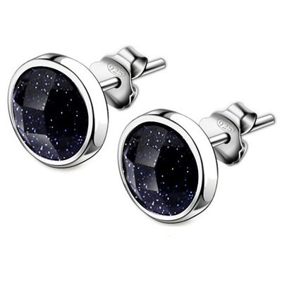 

New trend 1 pair of blue black stone men's earrings multi-shaped geometric earrings men's silver ear jewelry