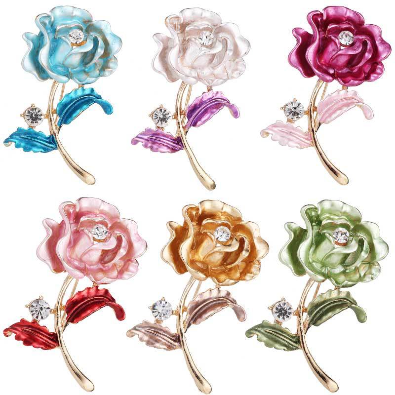 Rose Brooches Pins Crystal Rose Flower Pins Gold Flower Corsage for For Women Clothes Accessories Jewelry valentine Christmas Gift-image-422210295