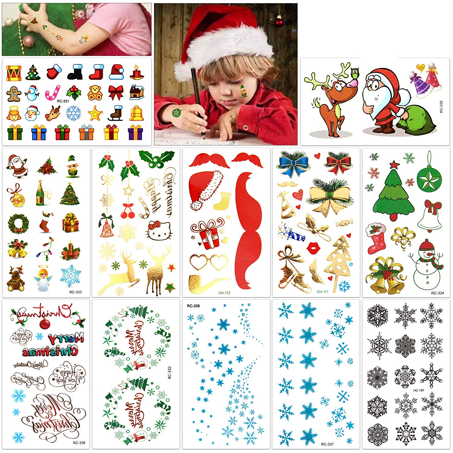 

Christmas Temporary Tattoos Kit Merry Christmas Happy New Year Body Art Waterproof Stickers for Kids Party Santa