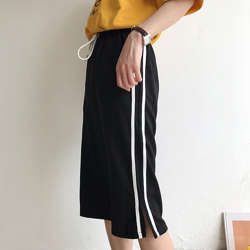 2018 Summer Skirts Womens Elastic High Waist Side Stripe Split Midi Pencil Skirt Female Drawstring Jupe Femme Faldas Saia-image-421649521