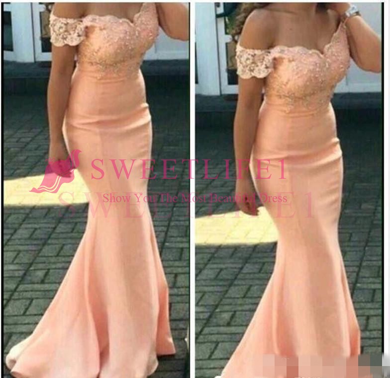 

New Bridesmaid Dresses For Weddings Peach Cap Sleeves Lace Appliques Mermaid Floor Length Formal Maid of Honor Gowns Plus Size