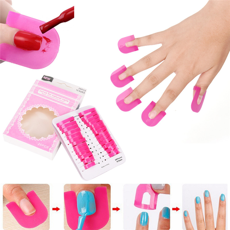 

26PCS/ Professional Pack Salon Manicure Creative Nail Art Protector Polish Molds for UV Gel/Varnish/Coat & French Tips, As pic